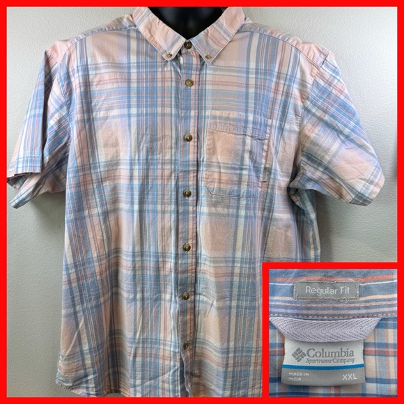 Columbia Shirt Men's 2XL  Blue/Purple Plaid Short Sleeve‎ Button-up Casual - Picture 1 of 3